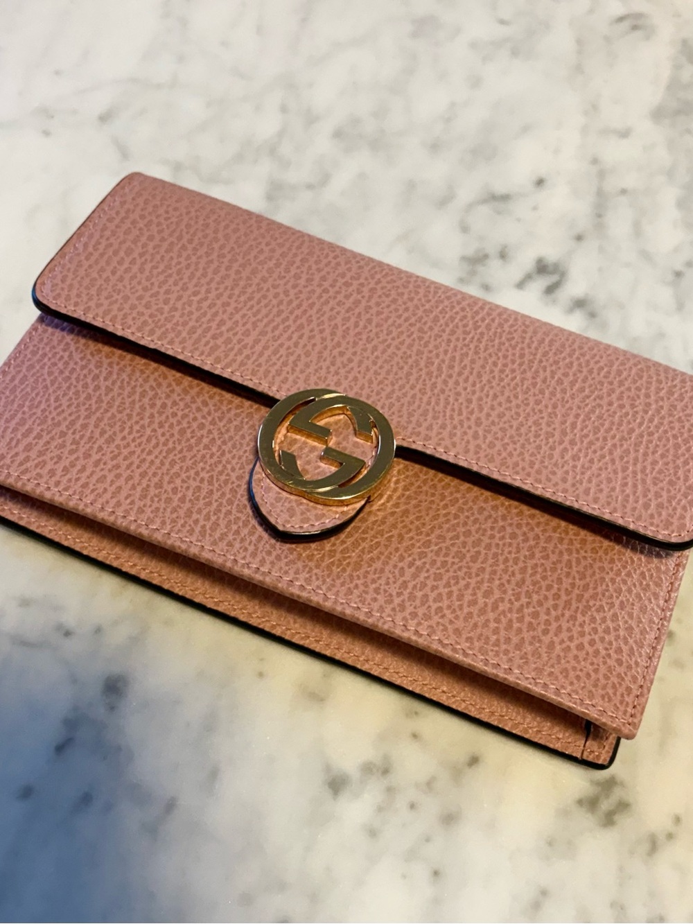Gucci Blush Pink Leather Continental Wallet with Gold Double G